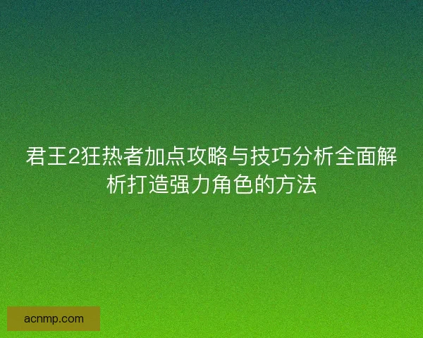 君王2狂热者加点攻略与技巧分析全面解析打造强力角色的方法