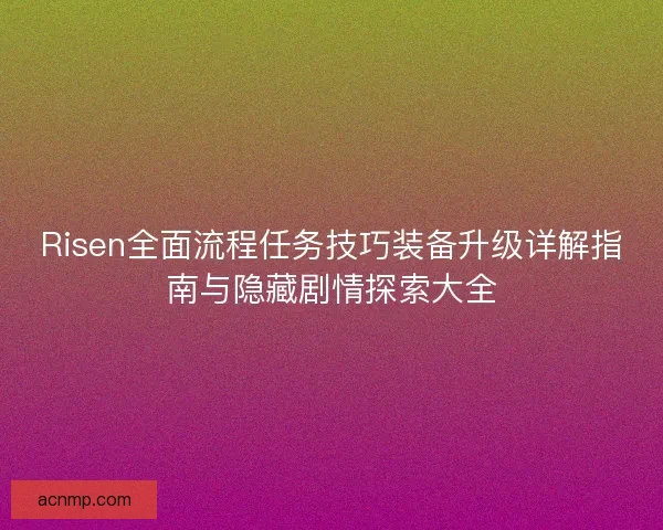 Risen全面流程任务技巧装备升级详解指南与隐藏剧情探索大全