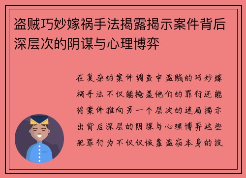 盗贼巧妙嫁祸手法揭露揭示案件背后深层次的阴谋与心理博弈
